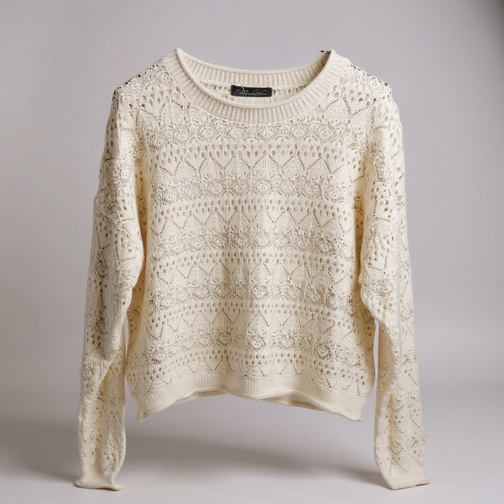 Streetwear Society Cream Lace Knit Crew Neck Sweater Large